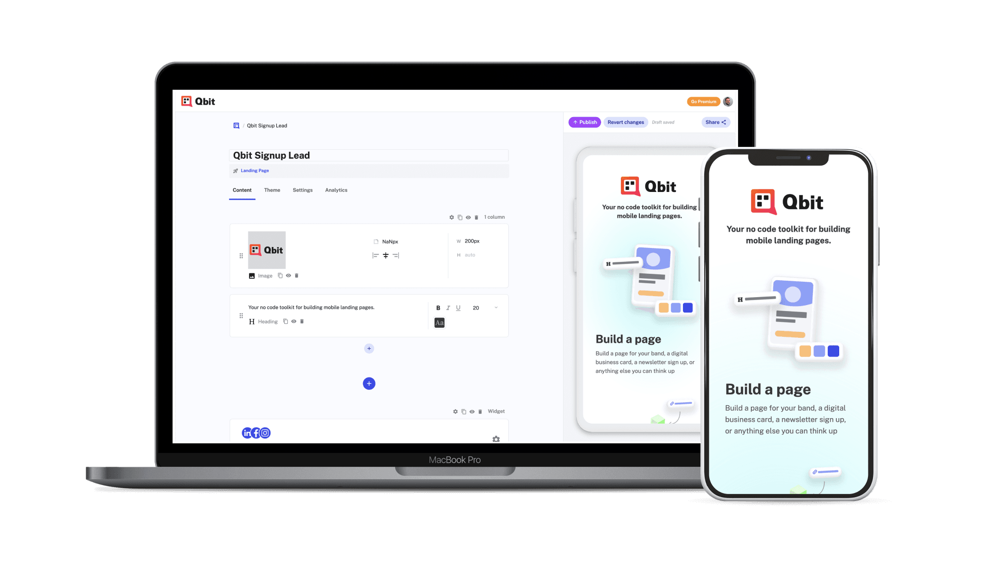 A laptop and a smartphone displaying the Qbit platform.